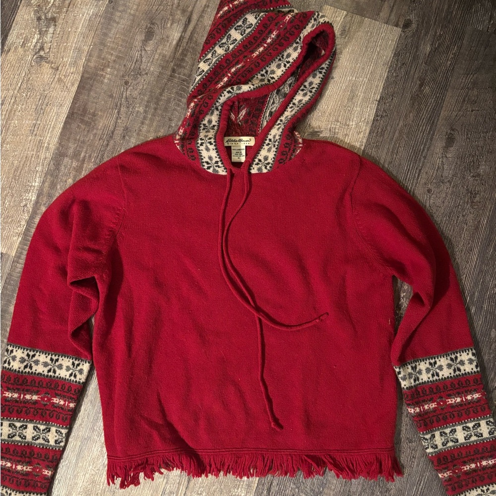 Vintage 90’s Eddie Bauer 100% Lambswool red sweater hoodie